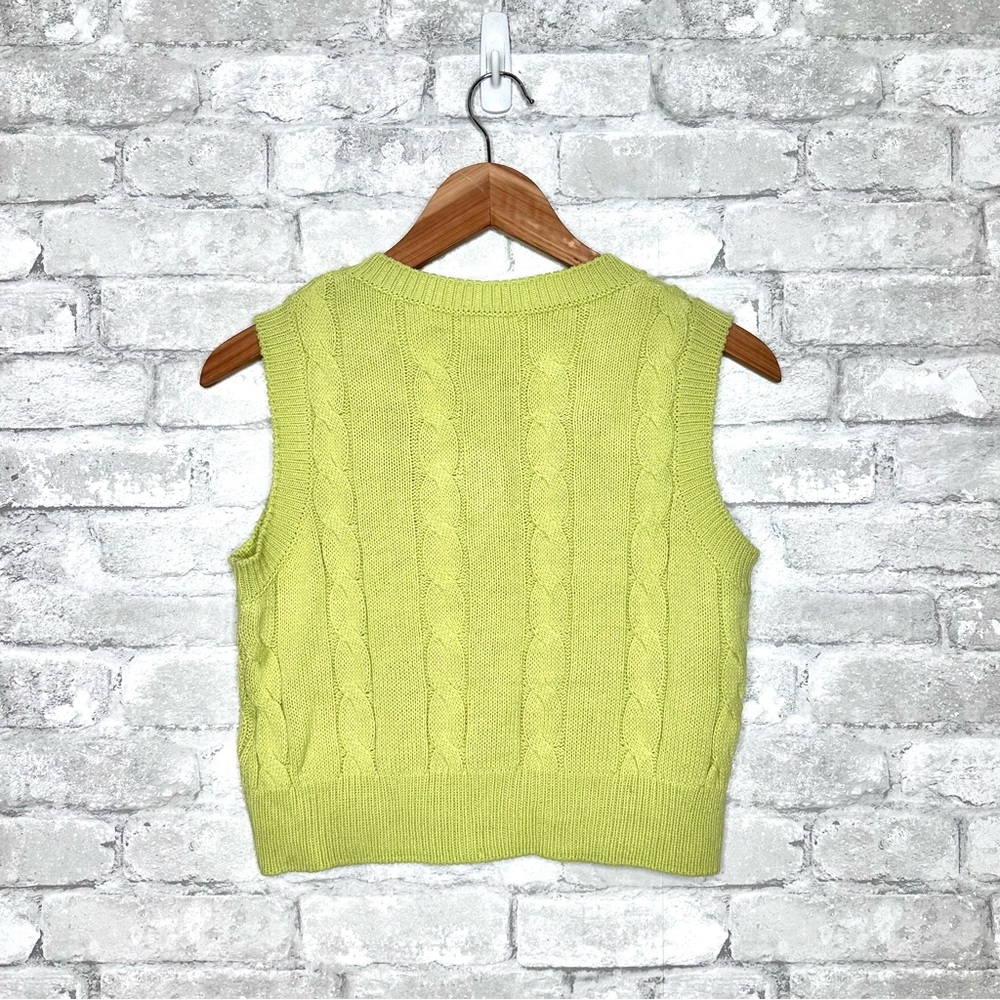 iets frans Cable Knit Sweater Vest size Small Y2K fitted Chartreuse Green - Picture 6 of 8